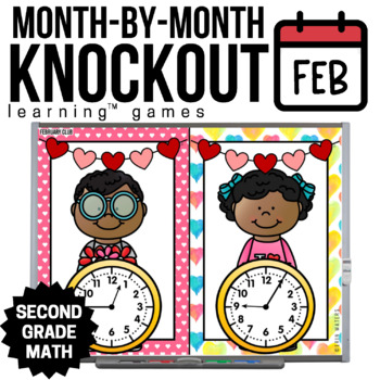 Preview of 2nd Grade Math Games for February - 2nd Grade Knockout - Telling Time & More!