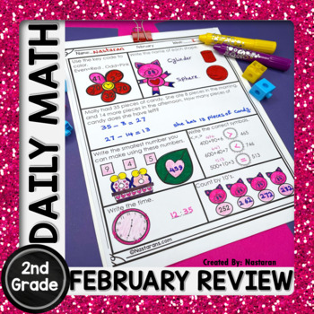 Preview of 2nd Grade February Morning Work Math Activities Valentines Day Daily Review
