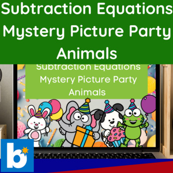 Preview of 2nd Grade- Find the Missing Number- Subtraction- Digital Math -Party Animals