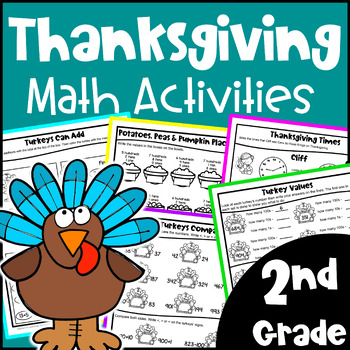Preview of 2nd Grade Fun Thanksgiving Math Activities Worksheets - Print & Digital