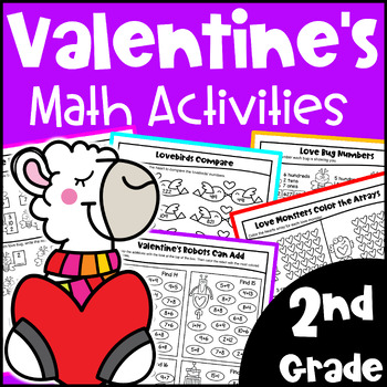 Preview of Fun 2nd Grade Valentine's Day Math Activities Worksheets: Print & Digital