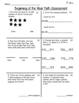 2nd Grade GO! Math Beginning of the Year Assessment by Multi-age