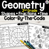 2nd Grade Geometry Color By the Code Shapes, Fractions, Time