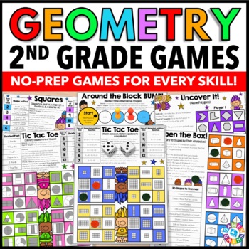 Preview of 2nd Grade Geometry Worksheet Math Games 2D & 3D Shapes Partition Shapes Polygons