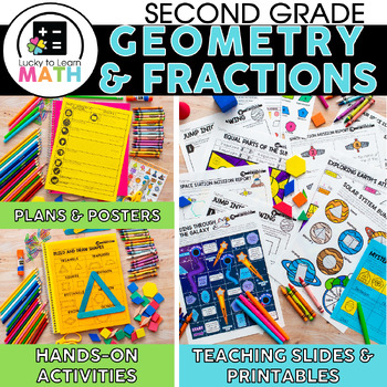 Preview of 2nd Grade Geometry and Fractions Unit - 2D and 3D Shapes