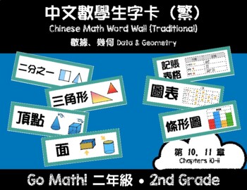 Preview of 2nd Grade Go Math! Vocabulary Cards - Chapters 10-11 (Chinese Traditional)