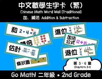 Preview of 2nd Grade Go Math! Vocabulary Cards - Chapters 3-6 (Chinese Traditional)