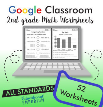 Preview of Math Worksheets⭐2nd Grade Digital Practice⭐Google Classroom™ Distance Learning