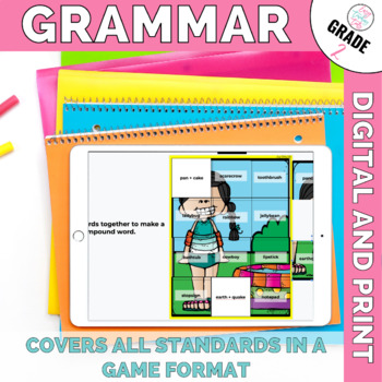 Preview of 2nd Grade Grammar Centers Year Long Bundle Mystery Pictures DIGITAL & PRINT