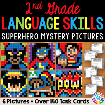 Preview of 2nd Grade Grammar Review & Practice Worksheets w/ Task Cards Color by Number