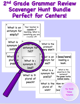 Preview of 2nd Grade Grammar Review Scavenger Hunt Center Activity End of the Year Bundle