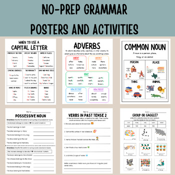 2nd Grade Grammar Unit Activities - Anchor Chart Posters and Worksheets