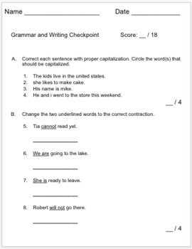 Preview of 2nd Grade Grammar and Writing Assessment