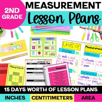 Preview of 2nd Grade Guided Math Unit on Measurement, Length, & Area w Activities & Games