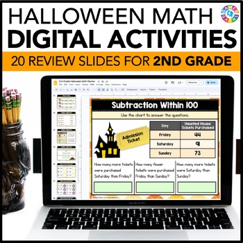 Preview of 2nd Grade Halloween Math Activities - Digital Halloween Math Review Slides