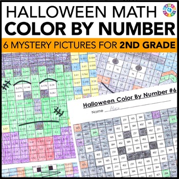 Preview of 2nd Grade Halloween Math Activities Worksheets Color by Number Code Coloring