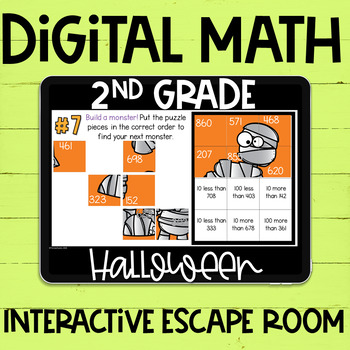 Preview of 2nd Grade Halloween Math Digital Escape Room Breakout | Distance Learning