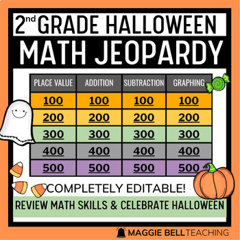 Preview of 2nd Grade Halloween Math Jeopardy - Whole Class Digital Review Game (editable)