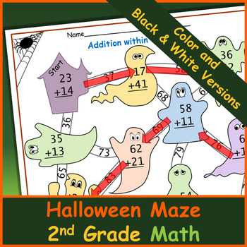Preview of 2nd Grade Halloween | Math Mazes