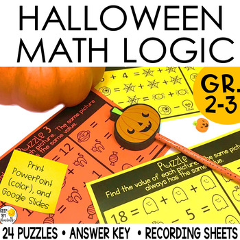 Preview of Halloween Math Puzzles 2nd gr. - Critical Thinking Add & Subtract Logic Puzzles