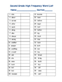 2nd Grade High Frequency Words Teacher/ Parent Checklist