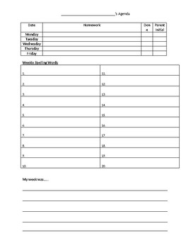 2nd Grade Homework Form by Walker Weekly Learning | TpT