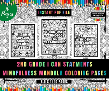 Preview of 2nd Grade I Can Statements Common Core Activities, Mindfulness Relaxing Coloring