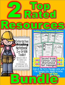 Preview of 2nd Grade Interactive Notebook & 40 Passages w/ Activities  Common Core BUNDLE