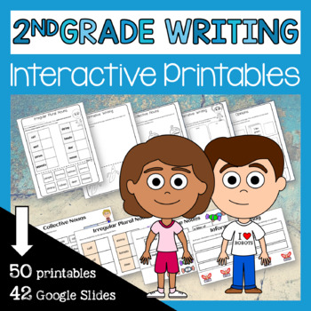 Preview of 2nd Grade Interactive Writing Printables + Google Slides | Writing Worksheets