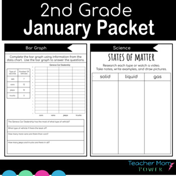 Preview of 2nd Grade January Packet: Independent Work, Morning Work, Extra Practice