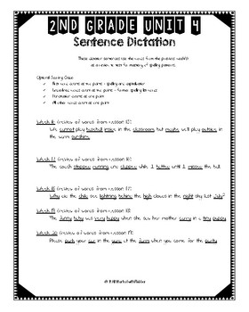 2nd Grade Journeys Unit 4 Spelling Quizzes and Sentence Dictation