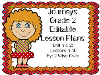 Preview of Journeys 2nd Grade Editable Lesson Plans Units 1 & 2