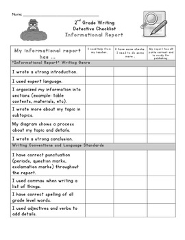 2nd Grade Kid Friendly Informational Report Writing Rubric and Checklist