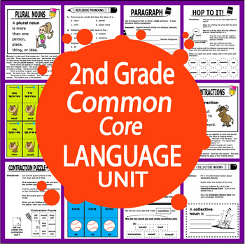 Preview of 2nd Grade LANGUAGE & GRAMMAR Lessons Unit – ELA Practice Activities & Test Prep