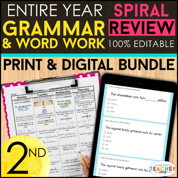 Preview of 2nd Grade Language (Grammar) Spiral Review & Quizzes | DIGITAL & PRINT