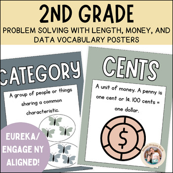 Preview of 2nd Grade Length, Money, and Data Vocab | Eureka/EngageNY Aligned | Earthy Boho