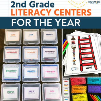 Preview of 2nd Grade Literacy Centers and Games - Reading Phonics Writing & Grammar Bundle