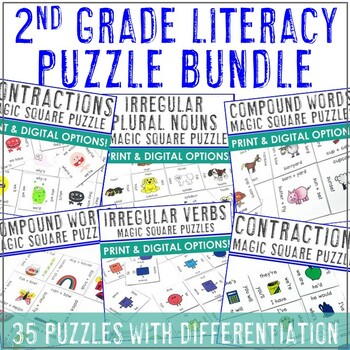 Preview of 2nd Grade Literacy Puzzle Centers for ELA Review Game Activities BUNDLE