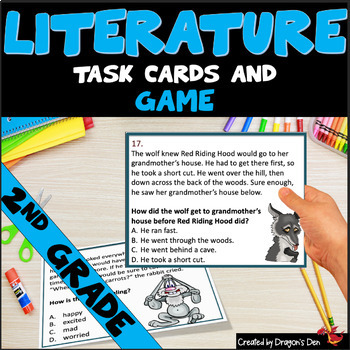 Preview of 2nd Grade Literature Task Cards and Game Plus Easel