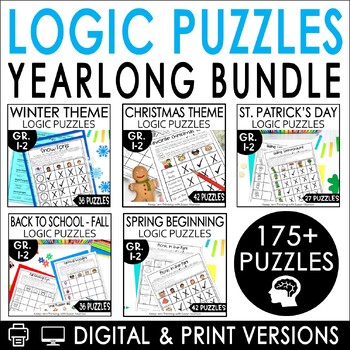 Preview of 2nd Grade Logic Print & Digital Puzzles Critical Thinking Activities Bundle