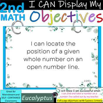 2nd Grade MATH~I Can Display My Objectives! Eucalyptus Bordr~TEKS