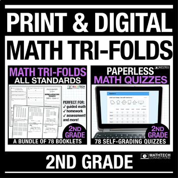 Preview of 2nd Grade MATH Quizzes Printable & Digital Review Distance Learning Google Forms