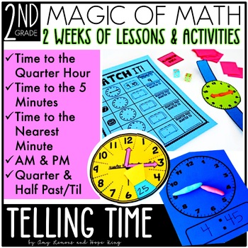 Preview of 2nd Grade Math for Telling Time to the Quarter Hour, 5 Minutes, & Nearest Minute