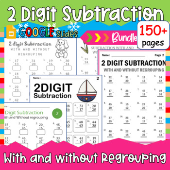 Preview of 2nd Grade Math - 2 Digit Subtraction With Regrouping - DISTANCE LEARNING, Bundle