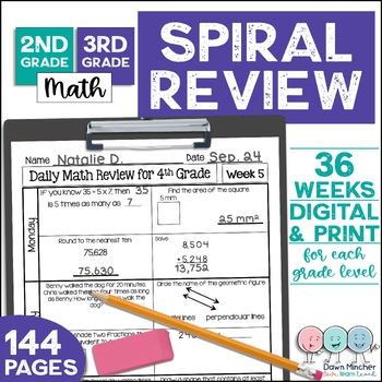 Preview of 2nd & 3rd Grades Math Spiral Review Morning Work Ideas for Second & Third Grade