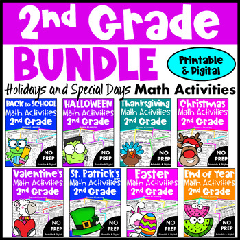 Preview of 2nd Grade Math Activities Seasonal Bundle, w/ Easter, Spring, End of Year etc