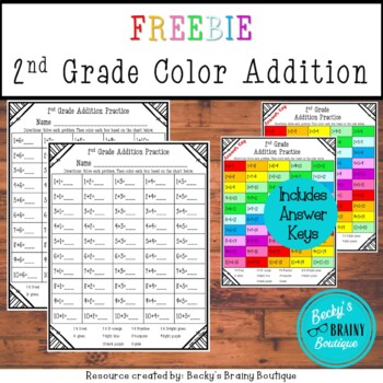 Preview of 2nd Grade Math: Addition Facts Freebie