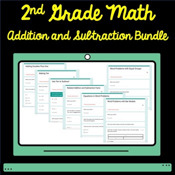 Preview of 2nd Grade Math Addition and Subtraction within 20 Google Form Assessment Bundle