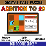2nd Grade Math Addition to 20 Digital Fall 9-Piece Puzzle 