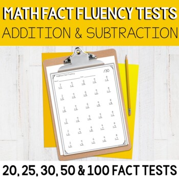 Preview of 2nd Grade Math Assessment: Addition & Subtraction Fact Fluency Tests: 10 options